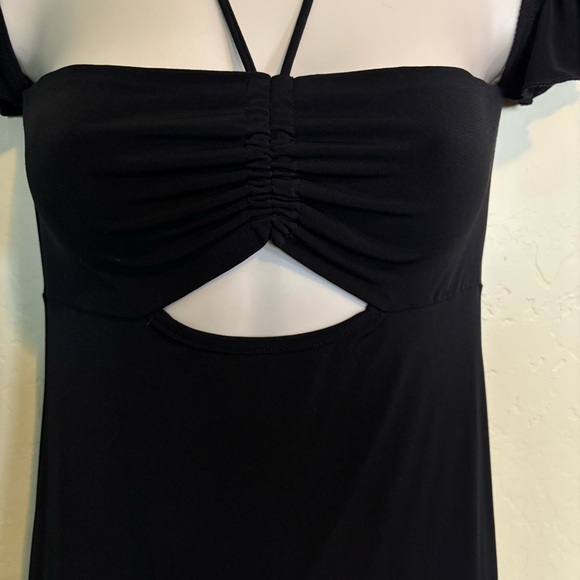 Forever 21 Black Slinky Cut Out Halter Dress with Flutter Cap Sleeves Size S - Picture 7 of 11